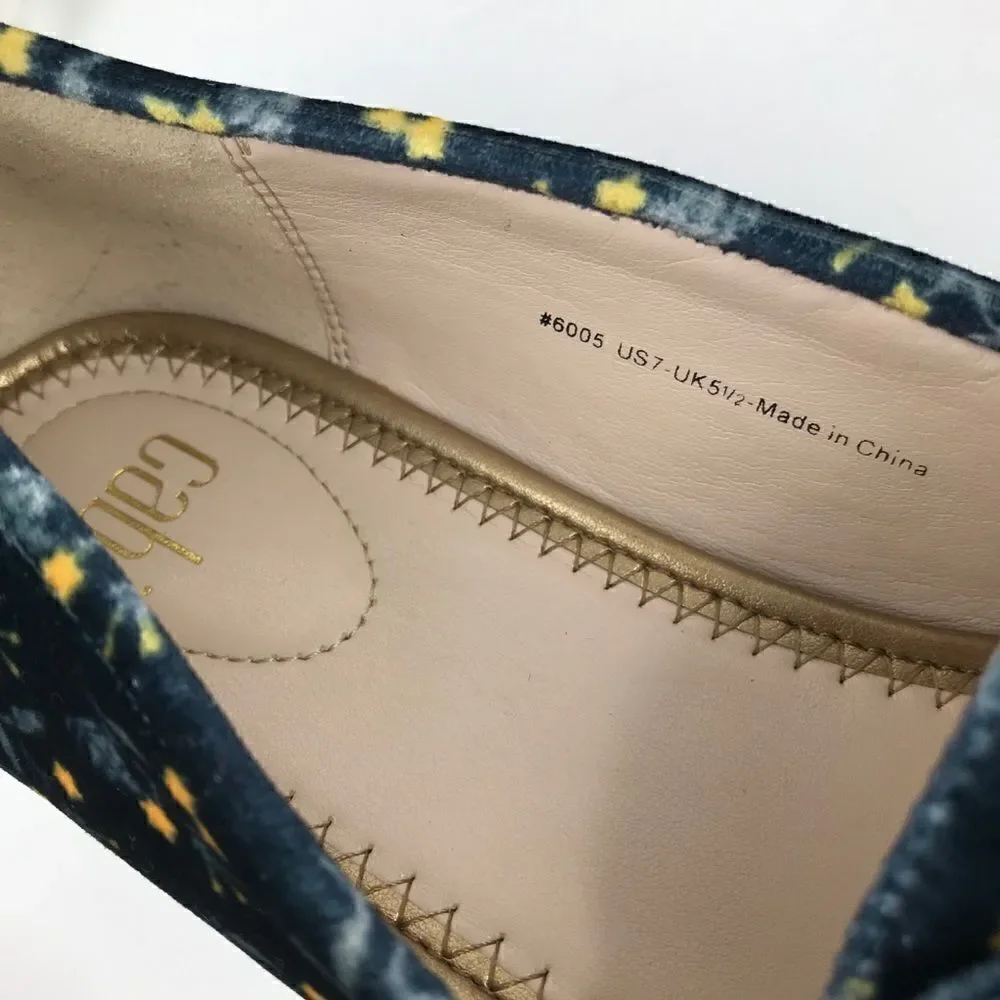 Cabi Carnaby Blue Velvet Floral Slip On Penny Loafer